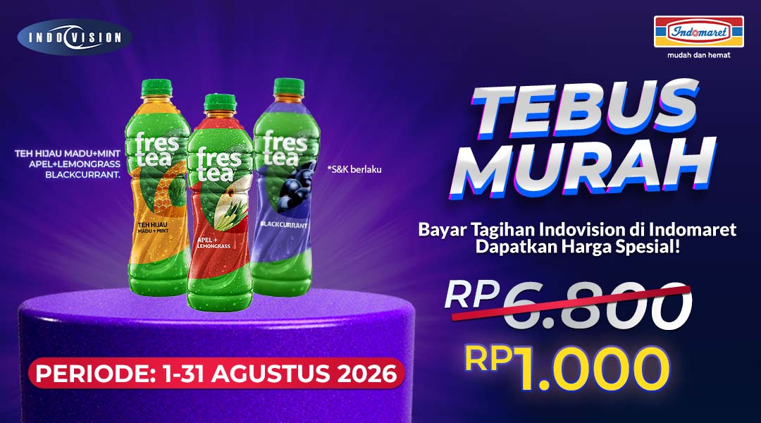Bayar Tagihan Indovision di Indomaret, Nikmati Promo Tebus Murah FresTea Mulai Rp1.000!
